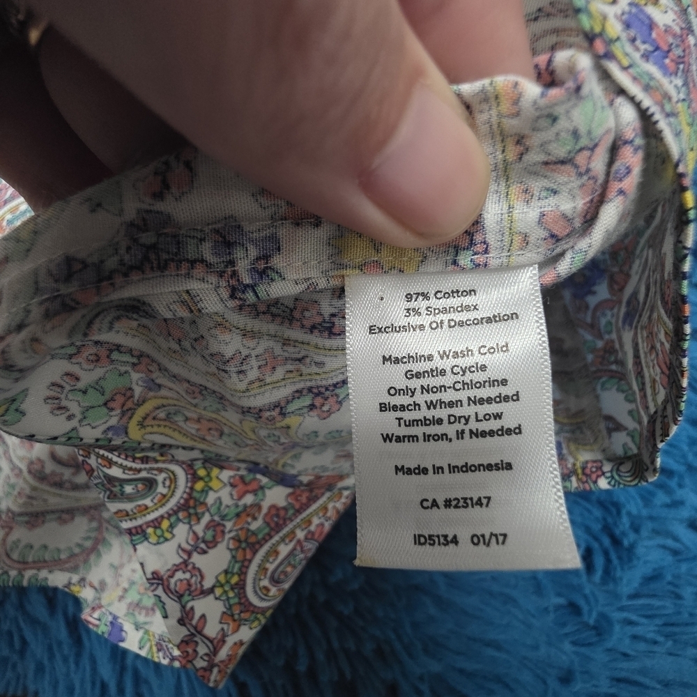 Talbots Paisley Botton Down Wrinkle Resistant Sleeveless Blouse Size 12 - Picture 6 of 8